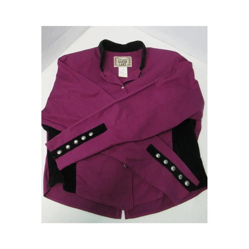 Vintage Wrangler Silver Lake Velvet Cotton Button Down Blouse Sz XL Plum Black - Picture 3 of 6